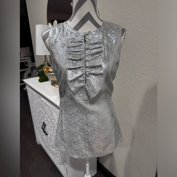 Tory Burch Women Silk Sleeveless Crew Neck Top Metallic Blouse Sz10. Never Worn - Picture 3 of 6